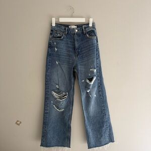 Zara The 90’s Full Length Wide-Leg Blue Distressed Jeans Size 4